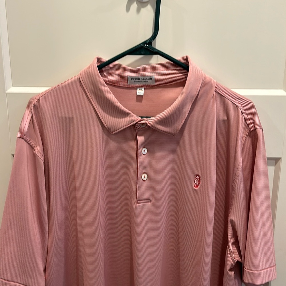 XXL Peter Millar Golf Shirt. Small hole in front/bottom.